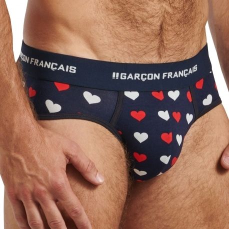 Garçon Français Slip Coton Cœurs Bleu Marine