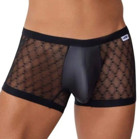  Boxer Dentelle et Simili Cuir Noir