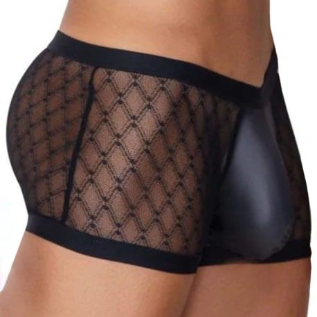  Boxer Dentelle et Simili Cuir Noir