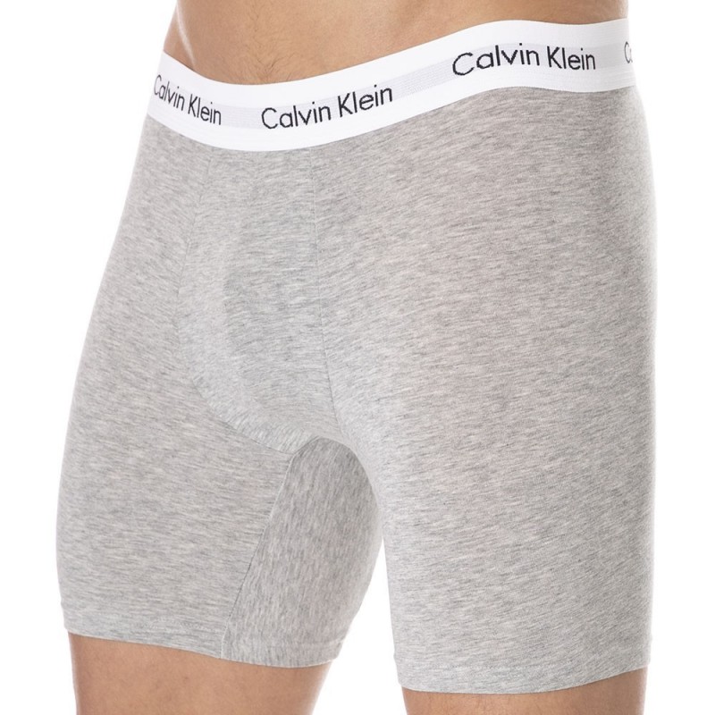 Calvin Klein Lot de 3 Boxers Longs Cotton Stretch Noir - Blanc - Gris