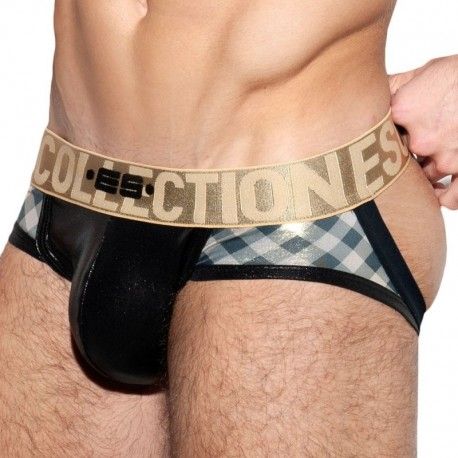 ES Collection Jock Strap Squares Gold Noir
