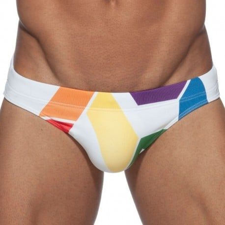 Addicted AD Rainbow Bikini Swim Brief - White