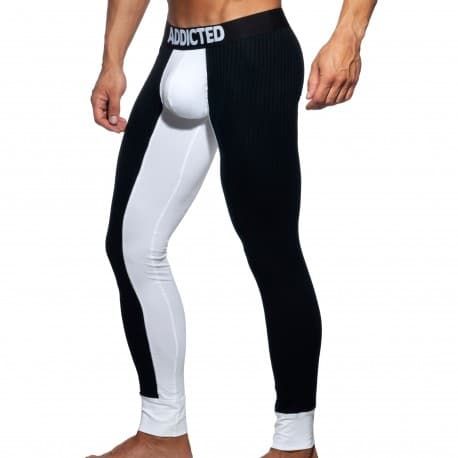 Caleçon Long Combi Rib Blanc - Noir