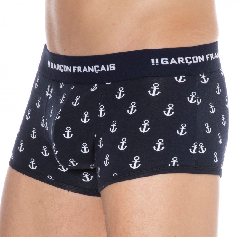 Garçon Français Boxer Court Ancre Coton Bleu Marine