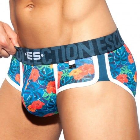 ES Collection Slip Double Side Flowers Bleu Marine
