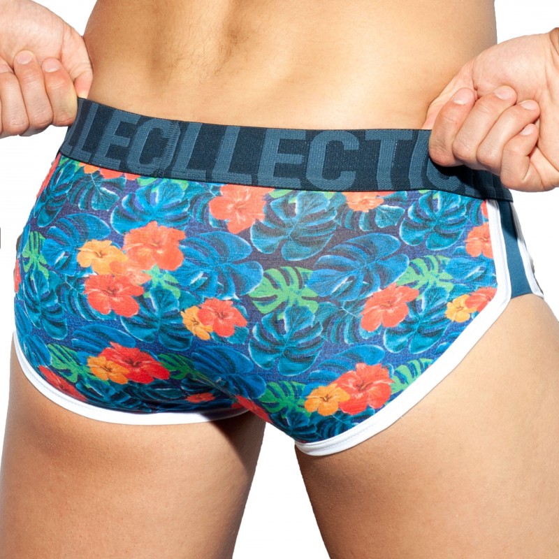 ES Collection Slip Double Side Flowers Bleu Marine