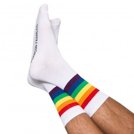 Garçon Français Chaussettes Coton Rayures Arc-en-Ciel