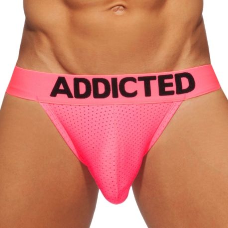 Addicted Jock Strap Cockring Mesh Neon Rose Fluo