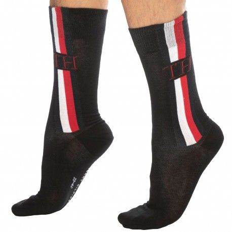 Tommy Hilfiger Lot de 2 Paires de Chaussettes Rayure Iconique Noires
