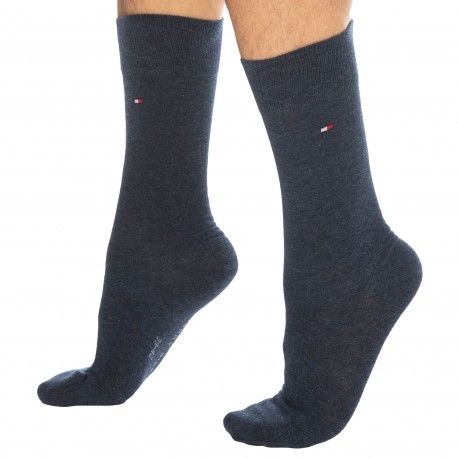 Tommy Hilfiger Lot de 2 Paires de Chaussettes Basses Bleu Jeans - Fine Rayure Bleue