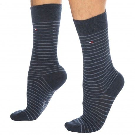 Tommy Hilfiger Lot de 2 Paires de Chaussettes Basses Bleu Jeans - Fine Rayure Bleue