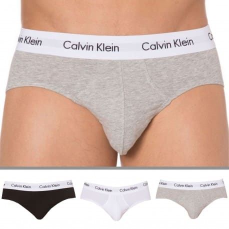 3-Pack Cotton Stretch Briefs - Black - White - Grey
