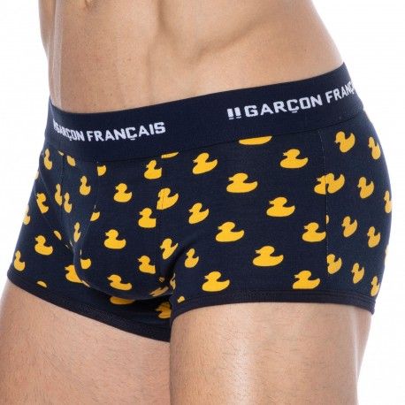 Garçon Français Boxer Court Canard Coton Bleu Marine