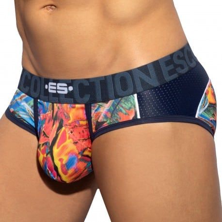 ES Collection Slip Floral Mesh Push Up Bleu Marine
