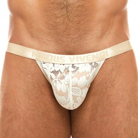 Modus Vivendi Slip Tanga Dentelle Florale Ivoire