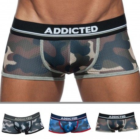 Addicted Lot de 3 Boxers Courts Camo Mesh Push Up Kaki - Gris - Bleu