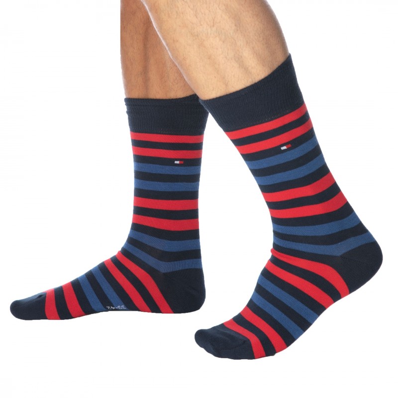 Tommy Hilfiger Lot de 2 Paires de Chaussettes Basses Bleu Marine - Fines Rayures
