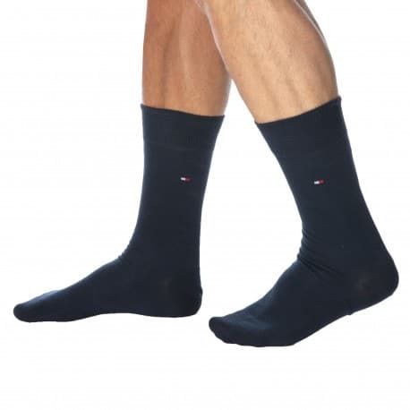 Tommy Hilfiger Lot de 2 Paires de Chaussettes Basses Bleu Marine - Fines Rayures