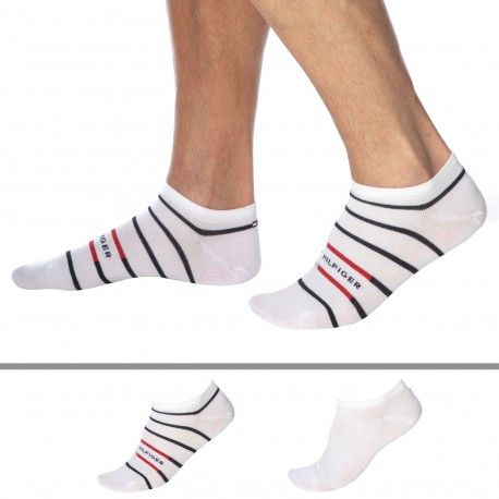 Tommy Hilfiger Lot de 2 Paires de Socquettes Marinière Blanches