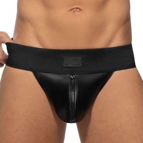 AD Fetish Jock Strap Front Zip Rub Cockring Noir