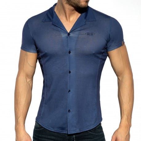 ES Collection Chemisette Slim Fit Microfibre Bleu Marine