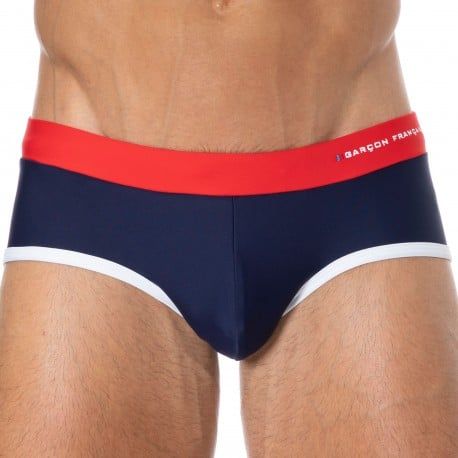 Garçon Français Slip de Bain Bleu Marine - Rouge - Blanc