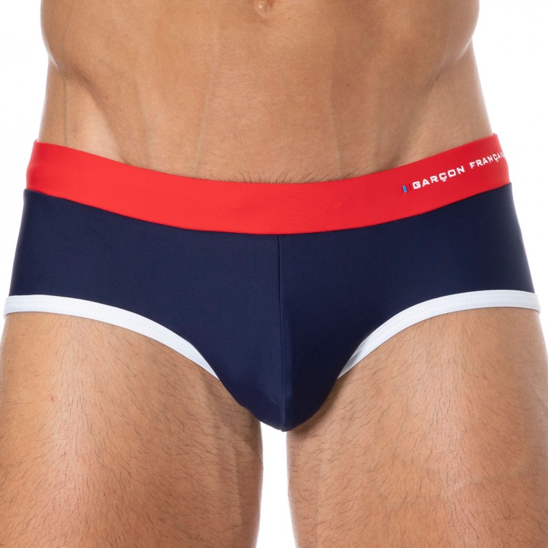 Garçon Français Slip de Bain Bleu Marine - Rouge - Blanc