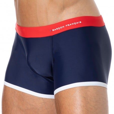 Garçon Français Boxer de Bain Bleu Marine - Rouge - Blanc