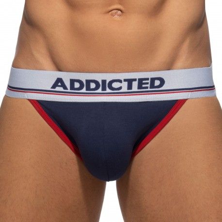 Addicted Lot de 3 Jock Straps Tommy Coton Blanc - Bleu Marine - Rouge