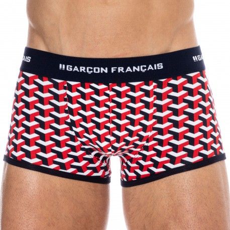 Garçon Français Boxer Court Coton Géométrique Bleu Marine