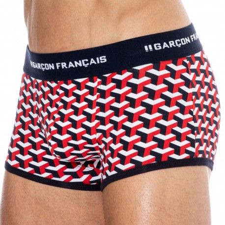 Garçon Français Boxer Court Coton Géométrique Bleu Marine