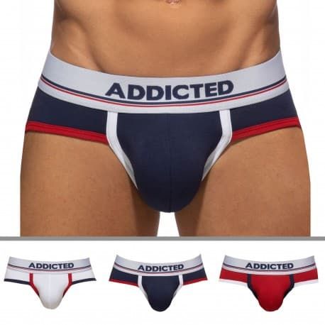 Addicted Lot de 3 Slips Tommy Coton Bleu Marine - Blanc - Rouge