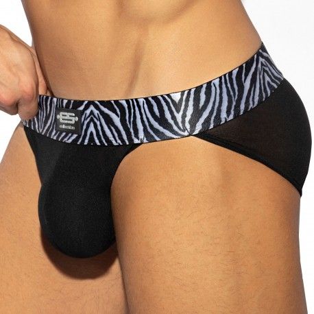 Zebra C-Trough Push Up Bikini Briefs - Black