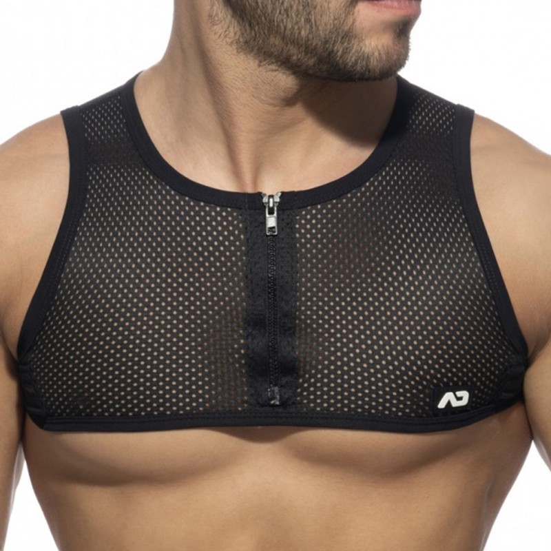 Addicted Top Crop Mesh Zip Noir