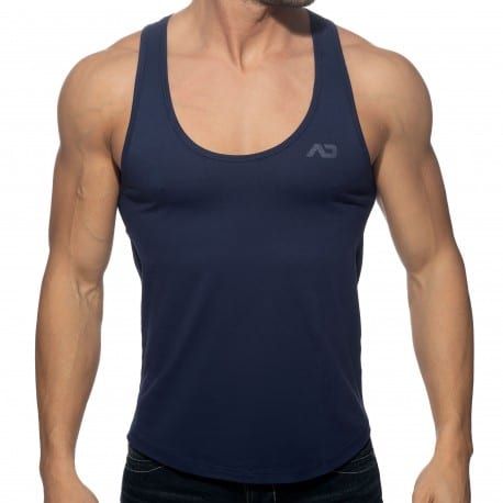 Addicted U-Neck Cotton Tank Top - Navy