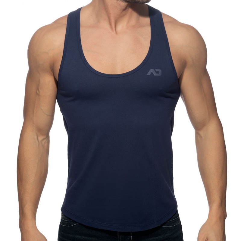 Addicted U-Neck Cotton Tank Top - Navy
