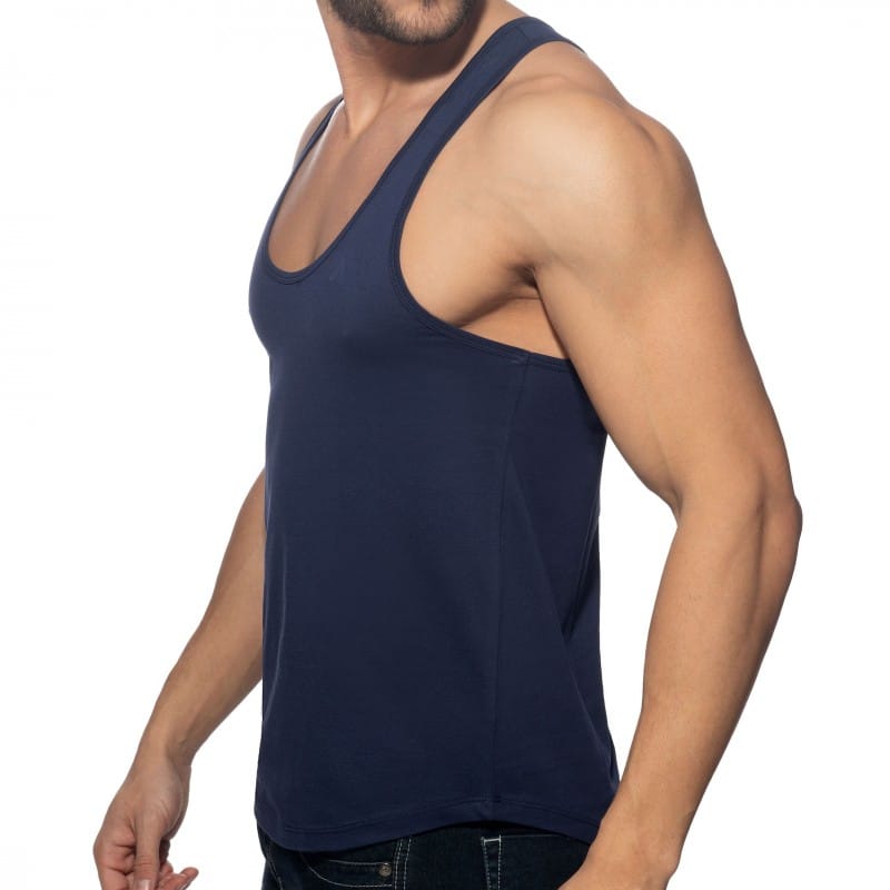 Addicted U-Neck Cotton Tank Top - Navy