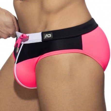 Addicted Spike Swim Briefs - Black - Neon Pink