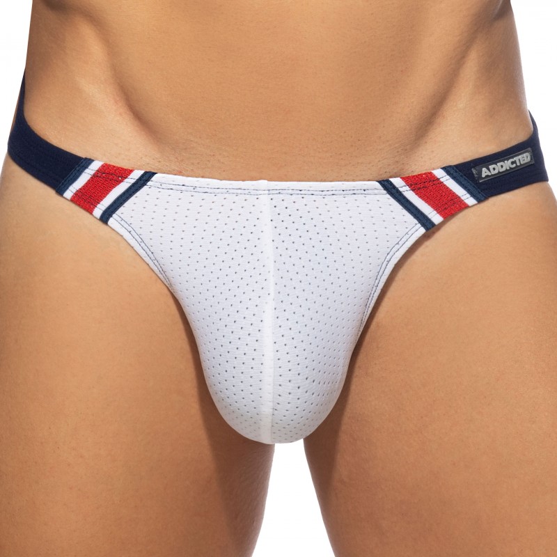 Mesh Mini Bikini Briefs - White - Navy
