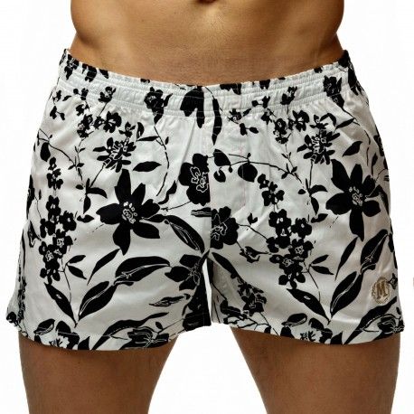 Caleçon Mi-Long Coton Floral Noir