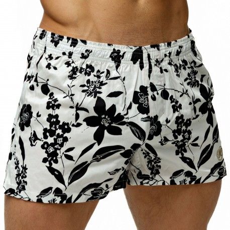 Caleçon Mi-Long Coton Floral Noir