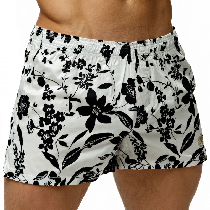 Marcuse Floral Cotton Mid-Length Boxer Shorts - Black