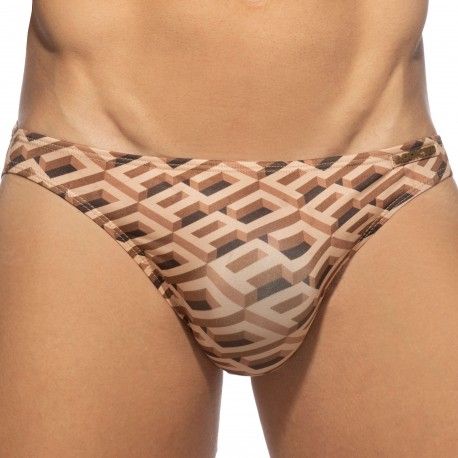 Addicted Slip Bikini Imprimé AD Marron