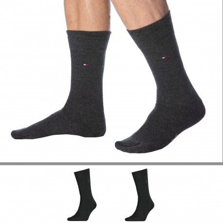 Tommy Hilfiger Lot de 2 Paires de Chaussettes Classiques Coton Gris Anthracite