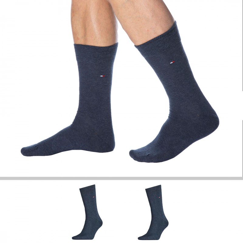 Tommy Hilfiger Lot de 2 Paires de Chaussettes Classiques Coton Bleu Jeans