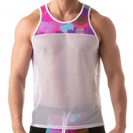 TOF Paris Débardeur Mesh Floral Blanc - Rose