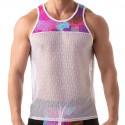 TOF Paris Floral Mesh Tank Top - White - Pink