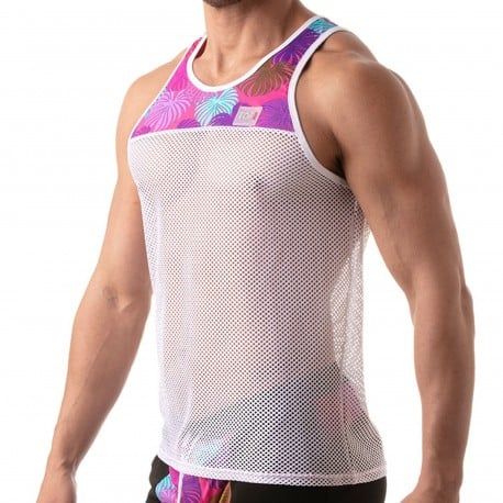 TOF Paris Débardeur Mesh Floral Blanc - Rose