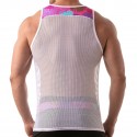 TOF Paris Floral Mesh Tank Top - White - Pink