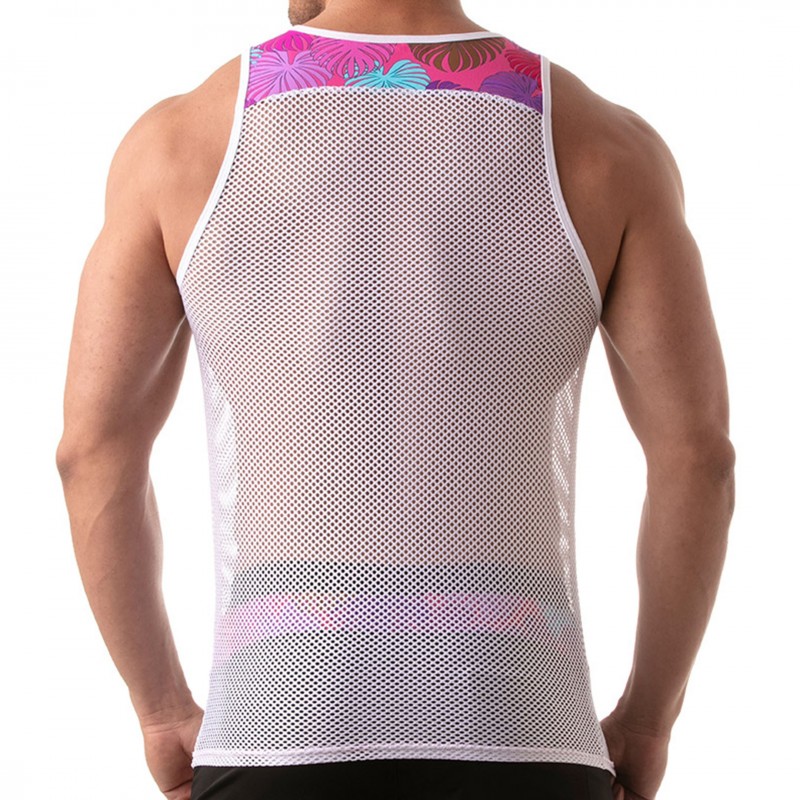 TOF Paris Floral Mesh Tank Top - White - Pink